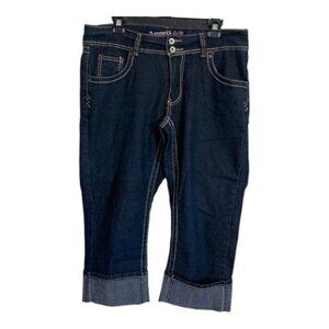 Women's Angel Jeans Dark Denim Blue Cropped Jeans Size 16W EUC #6630
